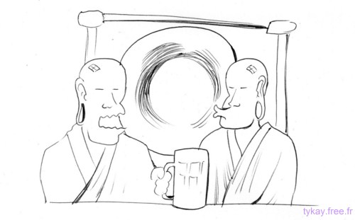 moines tibetains qui prennent une biere et rotent